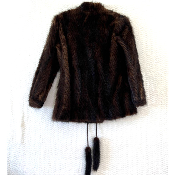 Vintage Saga Mink Pd Furs Brown Mink Tie Waist Fur Coat Size Small - Picture 2 of 16